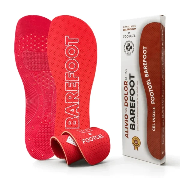 Footgel Barefoot gel insoles, showing the fabric surface and gel cushioning