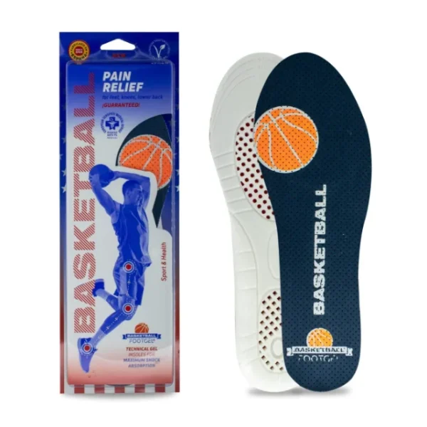 Footgel Basketball gel insoles, showing the fabric surface and gel cushioning