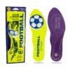 Footgel Football packaging beside the yellow football-print top and purple gel underside
