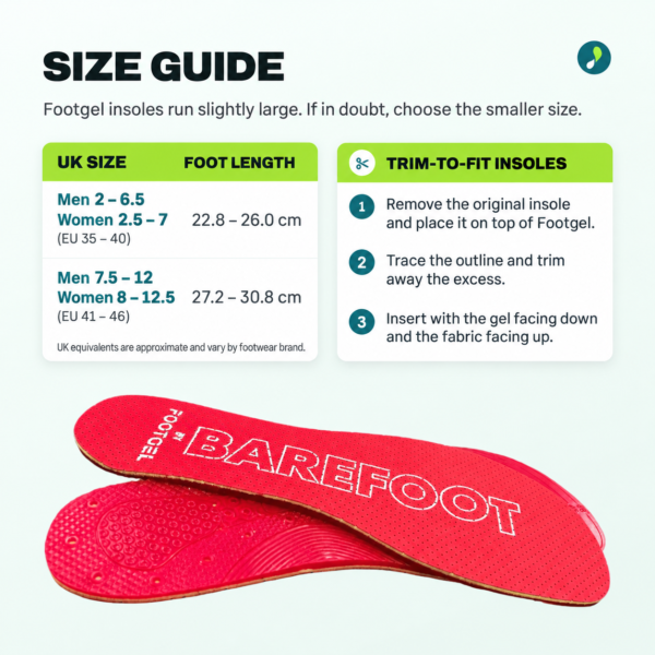 Footgel Barefoot: UK size guide and trimming instructions