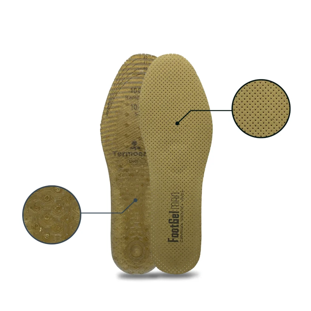 Footgel Daily Use Men Men’s Daily Use insoles with enlarged views of their surface textures