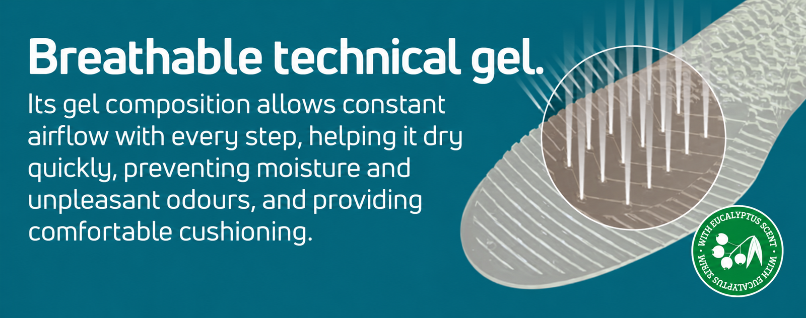 Breathable technical gel: constant airflow with every step
