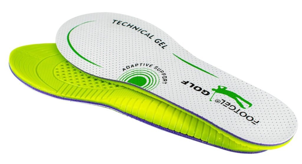 Footgel Golf white Golf surface above the lime-green gel underside