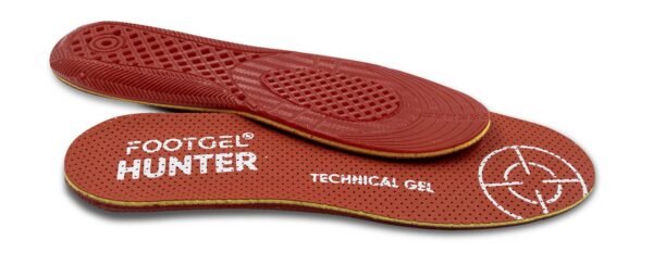 Footgel Hunting Hunting insoles showing the red printed top and red gel underside