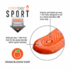 Footgel Multisport gel cushioning diagram: 7 mm perforated shock absorber and 7 mm solid lateral gel zone, with orange blossom scent