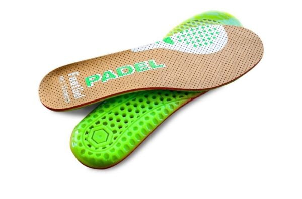 Footgel Padel brown microfibre surface and lime-green gel underside