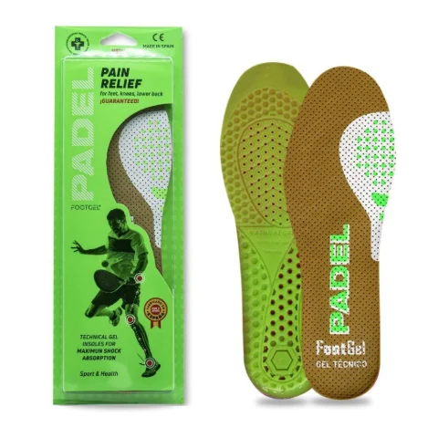 Footgel PADEL gel insoles, showing the fabric surface and gel cushioning
