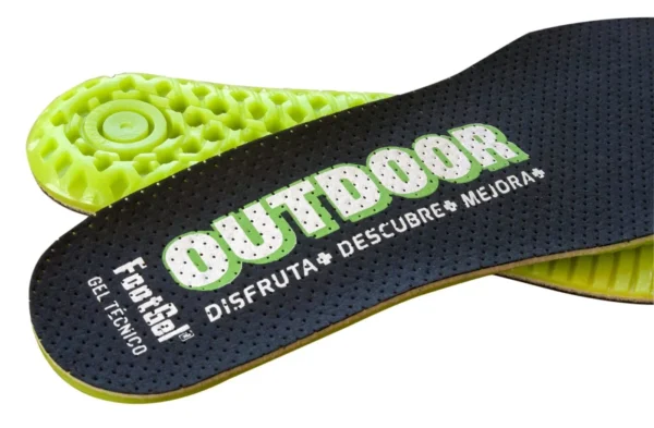 Footgel Trekking close-up of the black Trekking surface and lime-green gel cushioning