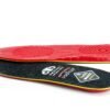 Footgel Works Winter angled view of the black merino wool surface and red gel underside