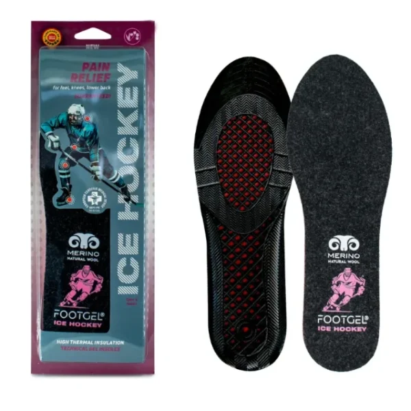 Footgel Ice Hockey gel insoles, showing the fabric surface and gel cushioning