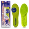 Footgel Pickleball packaging beside the yellow-and-blue top and lime-green gel underside