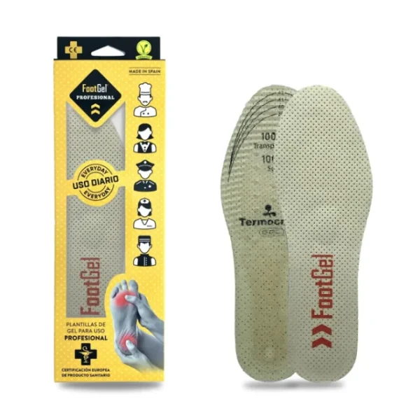 Footgel Professional gel insoles, showing the fabric surface and gel cushioning