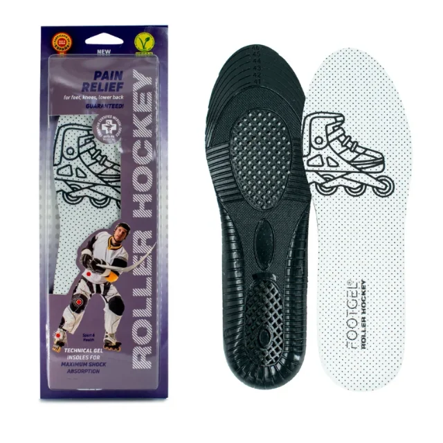 Footgel Roller Hockey gel insoles, showing the fabric surface and gel cushioning