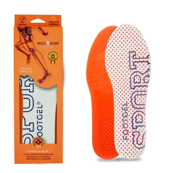 Footgel Multisport gel insoles, showing the fabric surface and gel cushioning