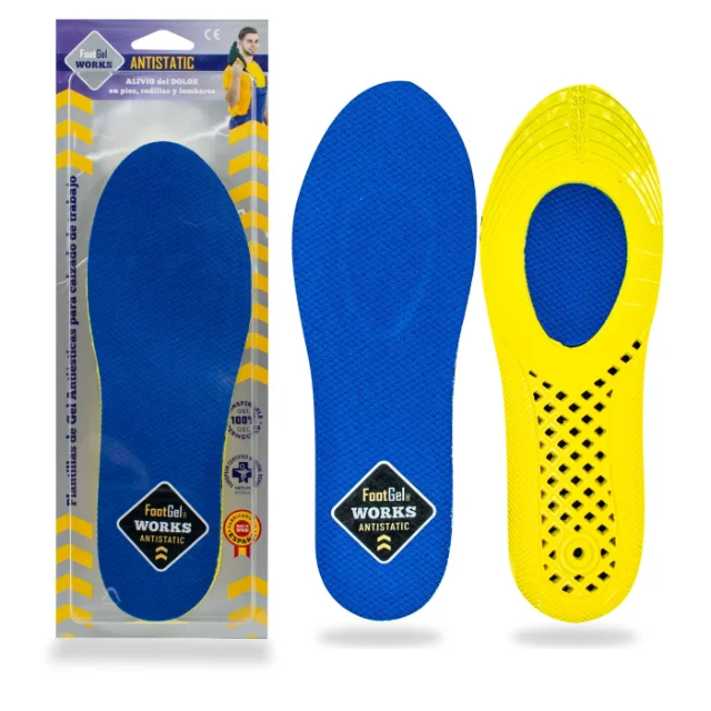 Footgel Works Antistatic ESD gel insoles, showing the fabric surface and gel cushioning