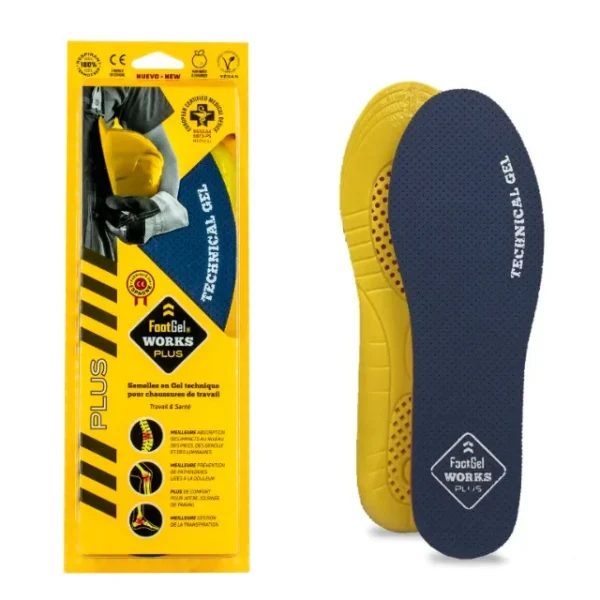Footgel Works Plus gel insoles, showing the fabric surface and gel cushioning